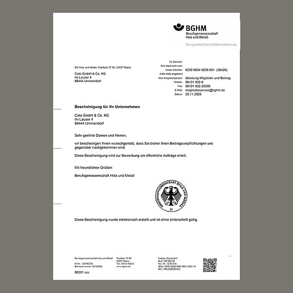 cato BGHM Bescheinigung 2026
